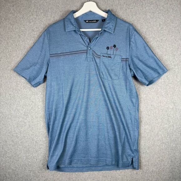 Travis Mathew Mens Size Medium Embroidered Polo Golf Shirt Blue Short Sleeve - Picture 1 of 8